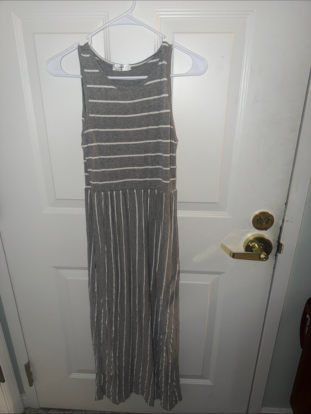 Casual Gray Striped Sleeveless Maxi Dress